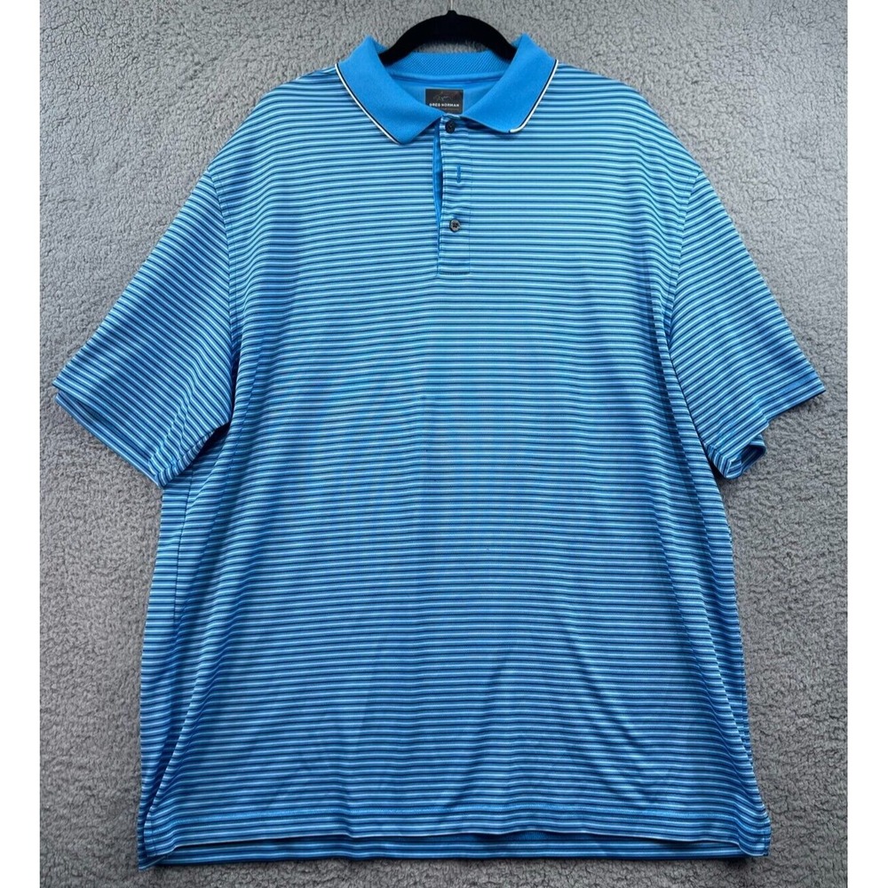 Greg Norman Shirt XXL Blue Stripe Golf Polo Play Dry Short Sleeve Mens